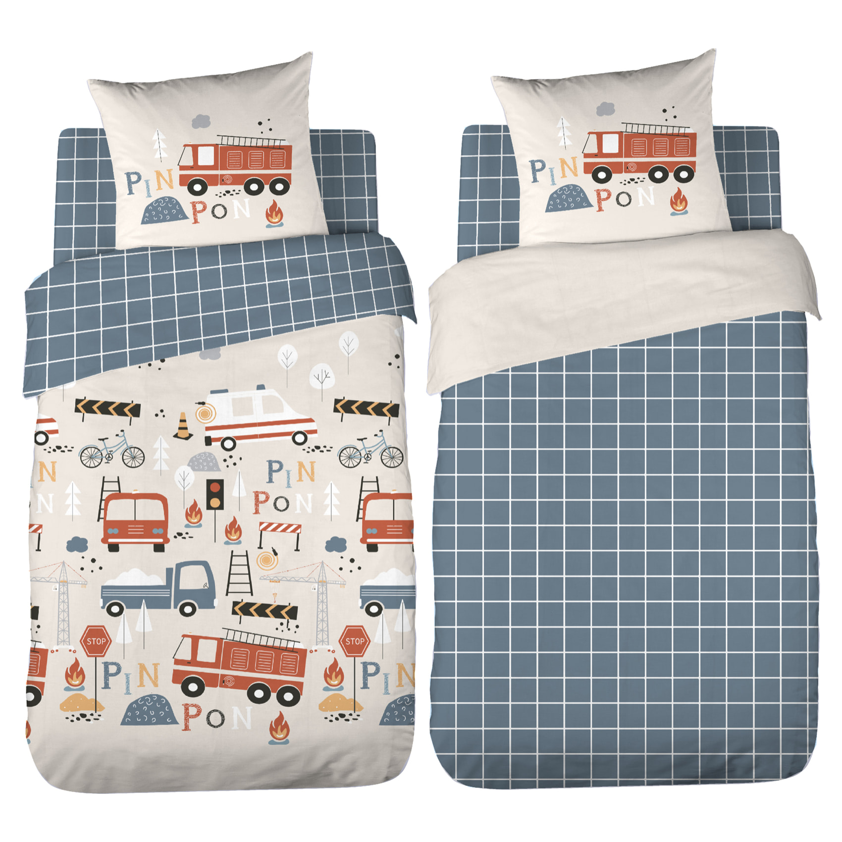 Parure de lit enfant Pompier - Blanc