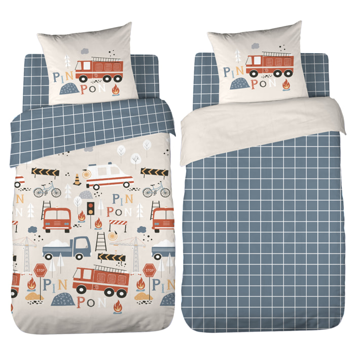 Parure de lit enfant Pompier - Blanc