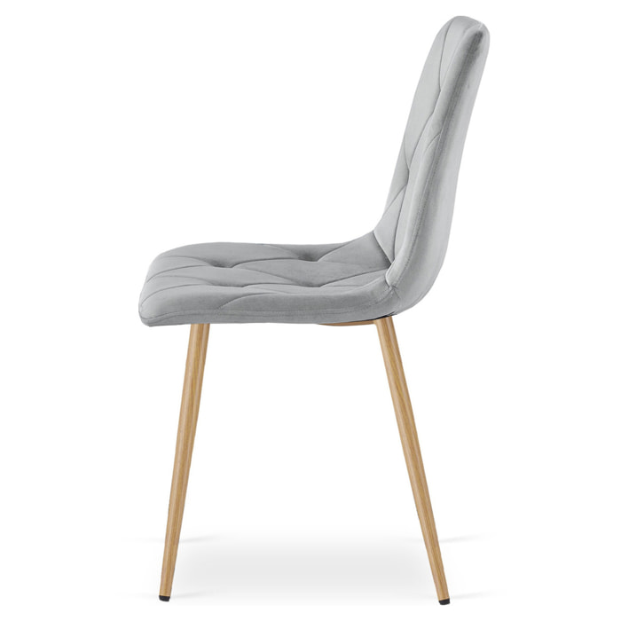 Sedia Libra in velluto grigio chiaro con gambe effetto legno