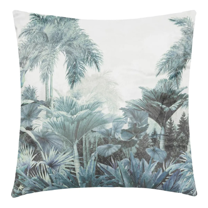 Coussin "Jungle Chic" en velours 40x40cm bleu gris imprimé jungle