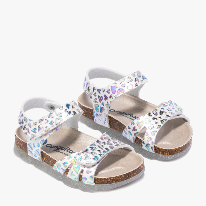 Sandalias De Niña Bio Con Estampado De Corazones
