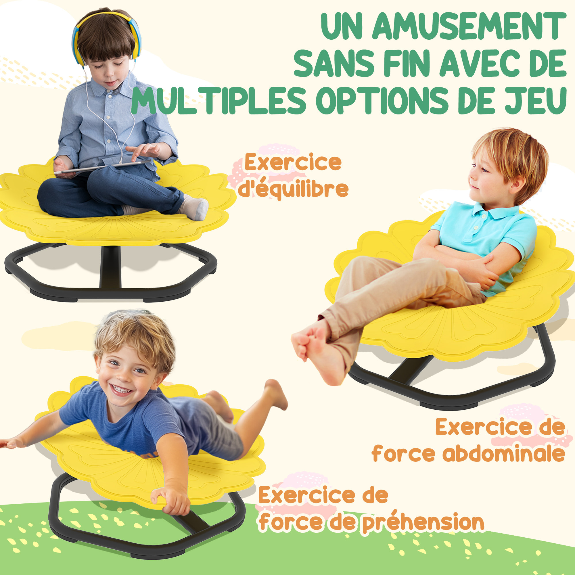 Chaise pivotante sensorielle pour enfant – Siège d'entraînement à l'équilibre et à la coordination – Jaune