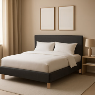 Ensemble Lit avec tête de lit & matelas | Mémoire de forme et ressorts ensachés | Cadre à lattes | Tissu | Gris foncé