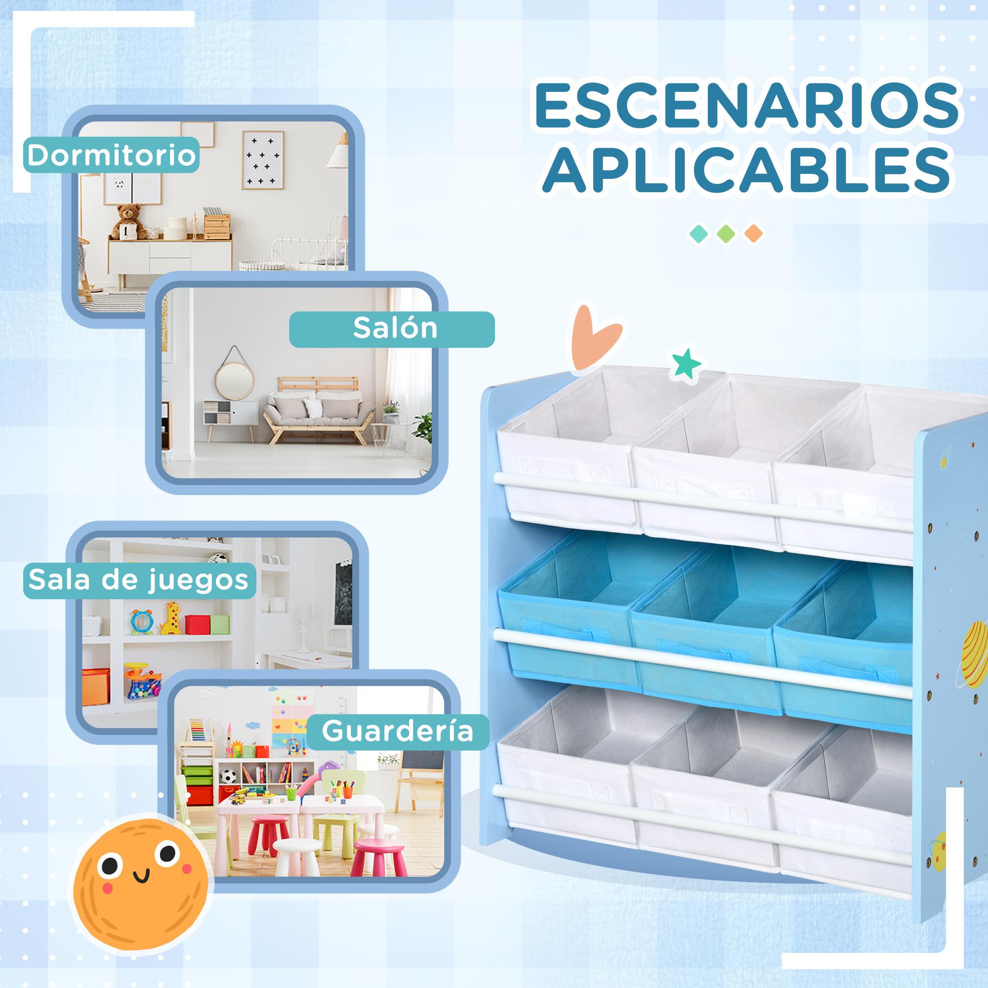 Estantería Infantil con 9 Cajas de Tela no Tejida Extraíbles Organizador de Juguetes para Dormitorio Guardería 63x30x60 cm Azul