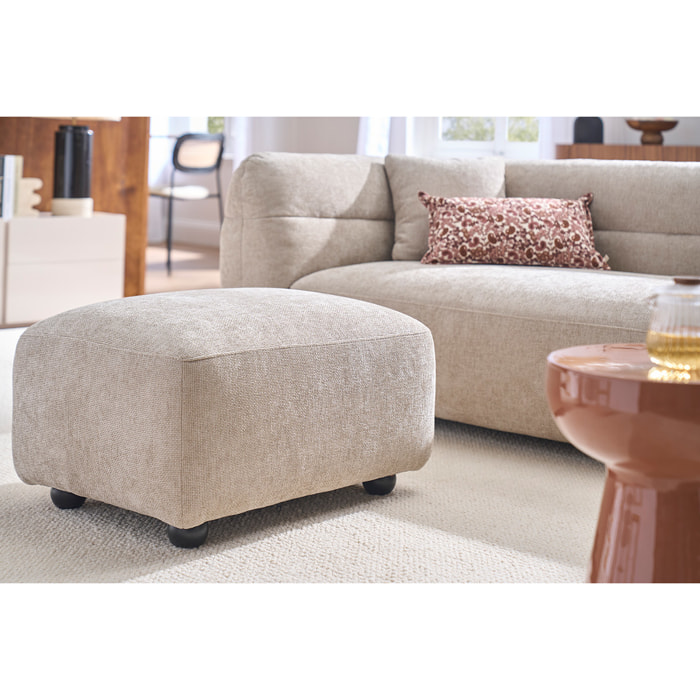 Pouf repose pieds en tissu effet velours texturé beige JOYA