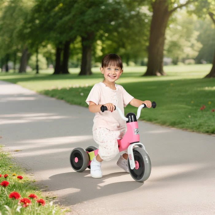 Draisienne 3 roues enfant 12-36 mois pneu EVA silencieux grande selle métal rose blanc