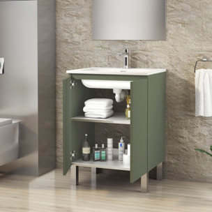 Ensemble de Salle de Bain Lust | 80 cm Vert | Deux Portes | Lavabo Encastré | N'inclut pas le Miroir | Meuble Assemblé | Alday