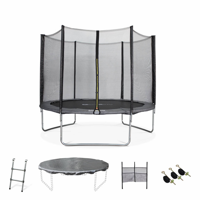 Trampoline 305cm - Mars XXL Gris - avec filet de protection. échelle. bâche. filet pour chaussures. kit d'ancrage. trampoline de jardin 305 cm |Qualité PRO |Normes EU