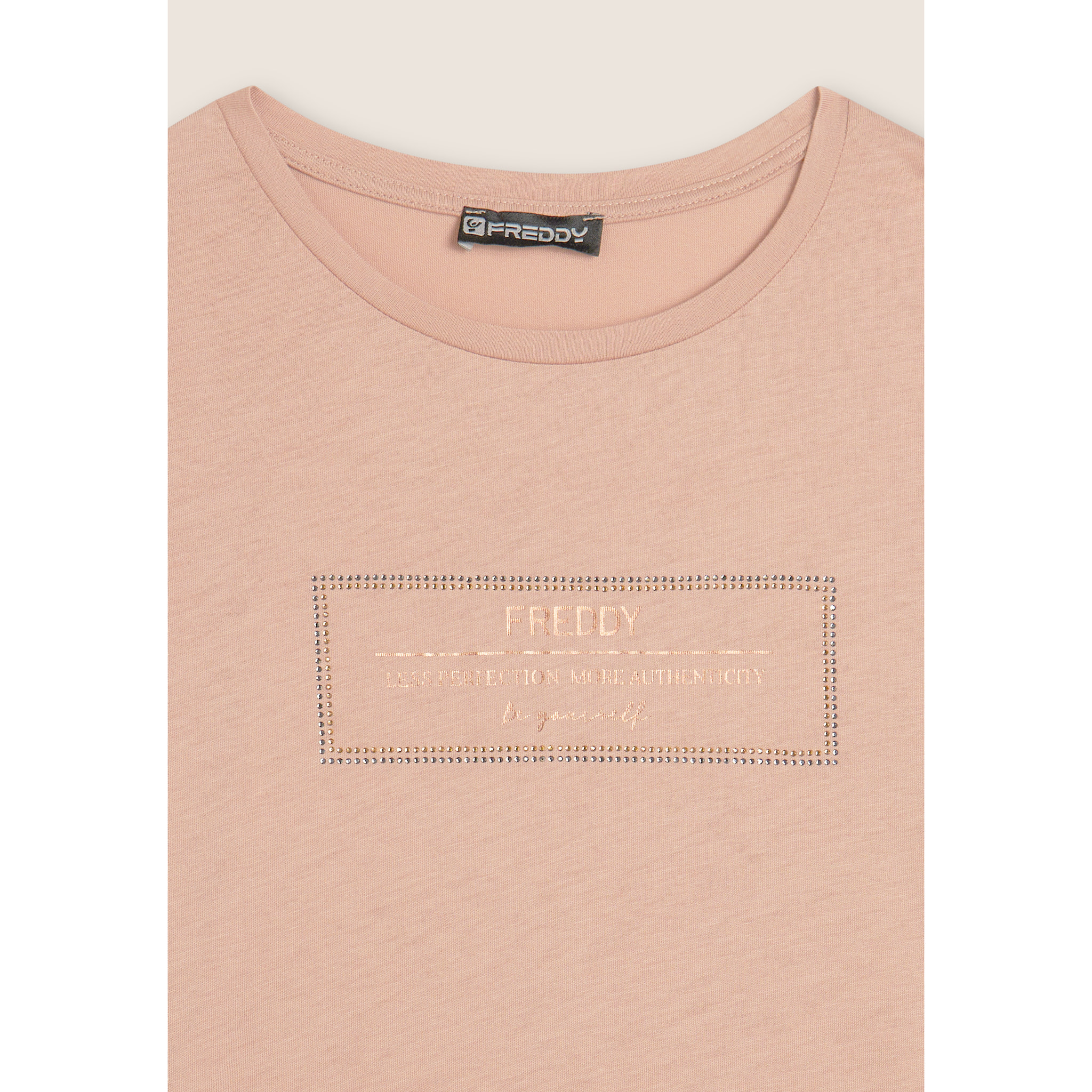 T-shirt donna lunga con spacchi e grafica brillante