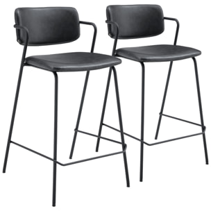 Lot de 2 tabourets de bar en simili noir LÉON