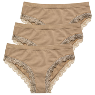 3 Slip da Donna Fianco Basso Nottingham in Cotone Modal, Art. SB6100, Nudo