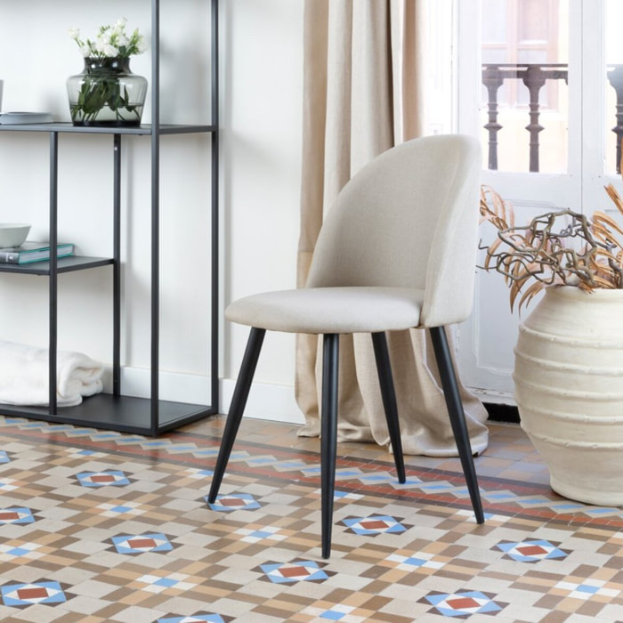 Pack de 4 chaises -tissu et bois. pieds métalliques-couleur beige 48 x 78 x 58 cm