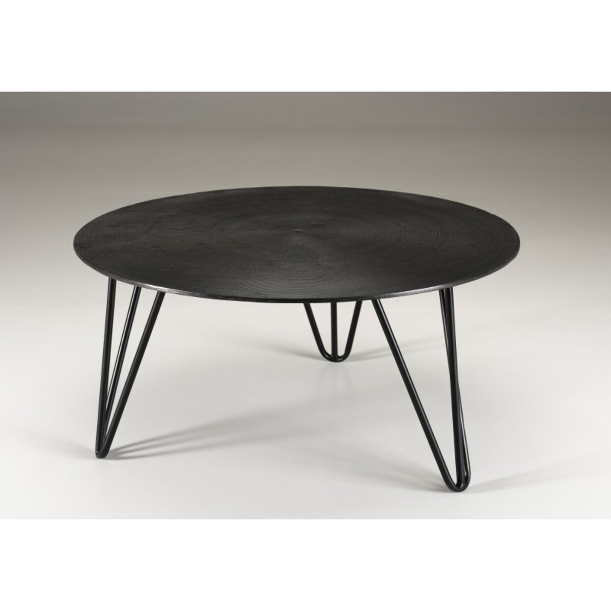 JOHAN - Table basse ronde 75x75cm aluminium noir pieds épingles métal noir