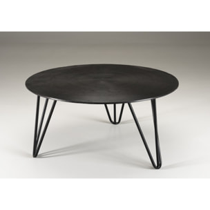 JOHAN - Table basse ronde 75x75cm aluminium noir pieds épingles métal noir
