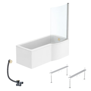 Pack baignoire bain douche 170 x 80 cm droite Connect Air + tablier + pare bain fixe  + pieds + vidage Doré