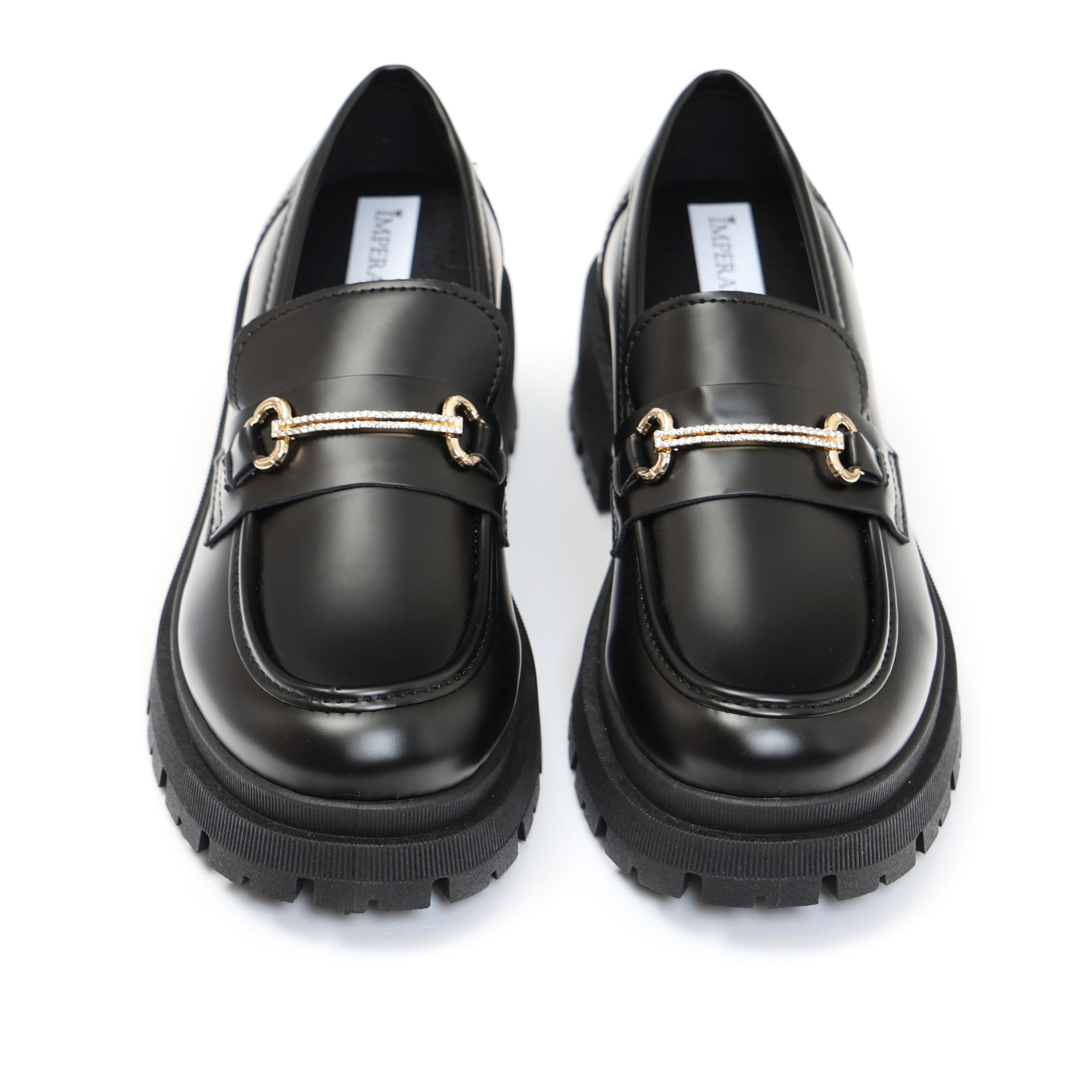 Mocassini in simil pelle platform con applicazione color oro