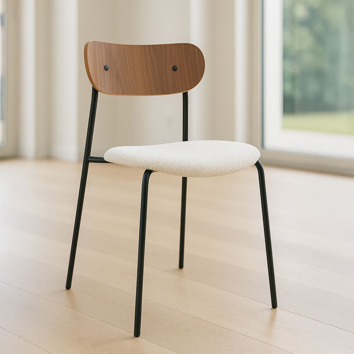 Lot de 2 chaises en tissu écru et dossier en finition noyer GASTON