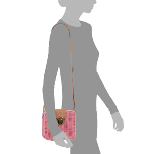 IRIA QUINTANA Borsa a tracolla da donna Empoli. Tessuto di paglia in pelle sintetica PU. 18x7x17cm. Colore: rosa chiaro