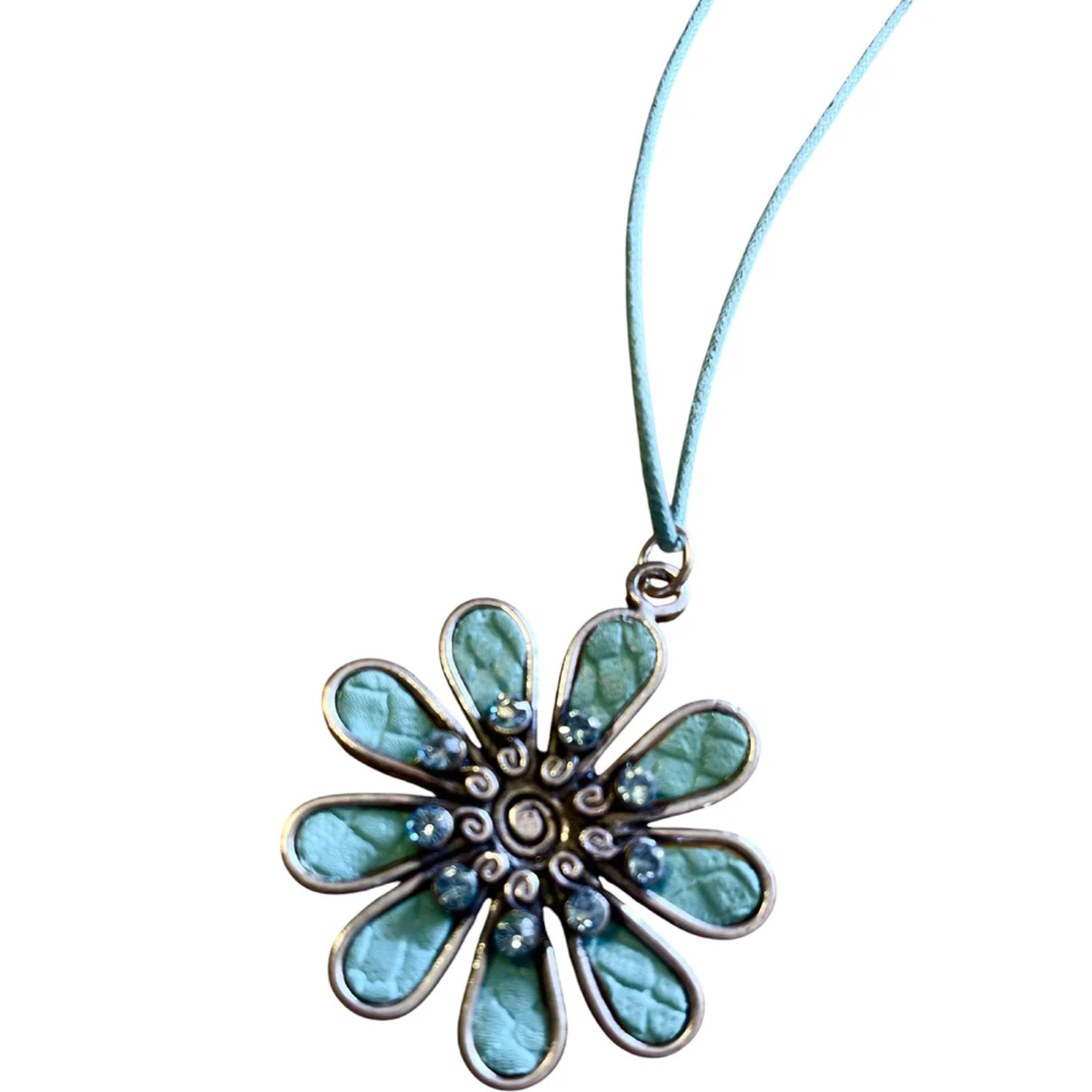 Collar largo margarita color con cristal de Sw Azul