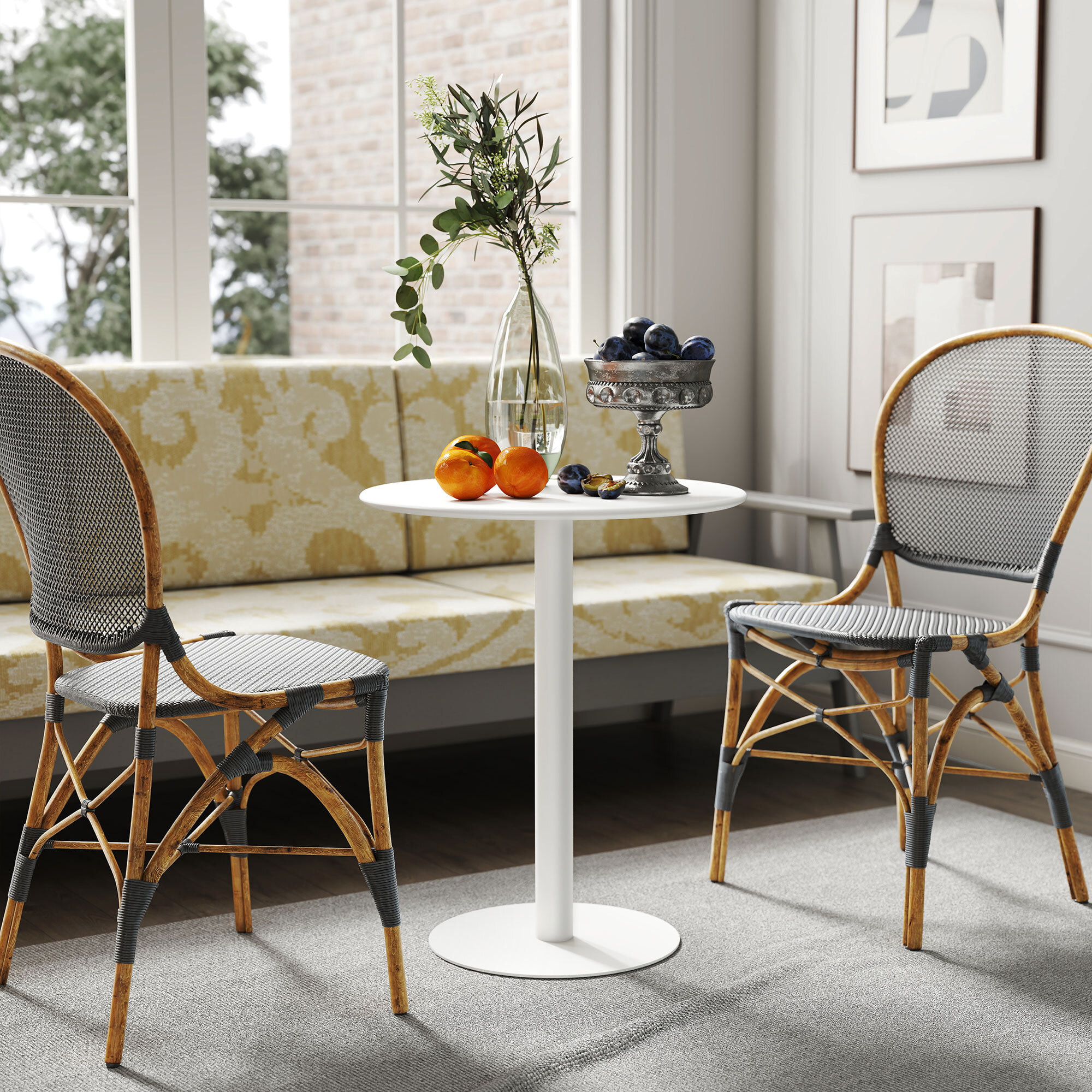 Mesa de Comedor Redonda para 2 Personas Mesa de Cocina de Acero para Interior y Exterior Ø60x72 cm Blanco