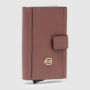 Piquadro Portacarte automatico in metallo e pelle, schermato con protezione RFID