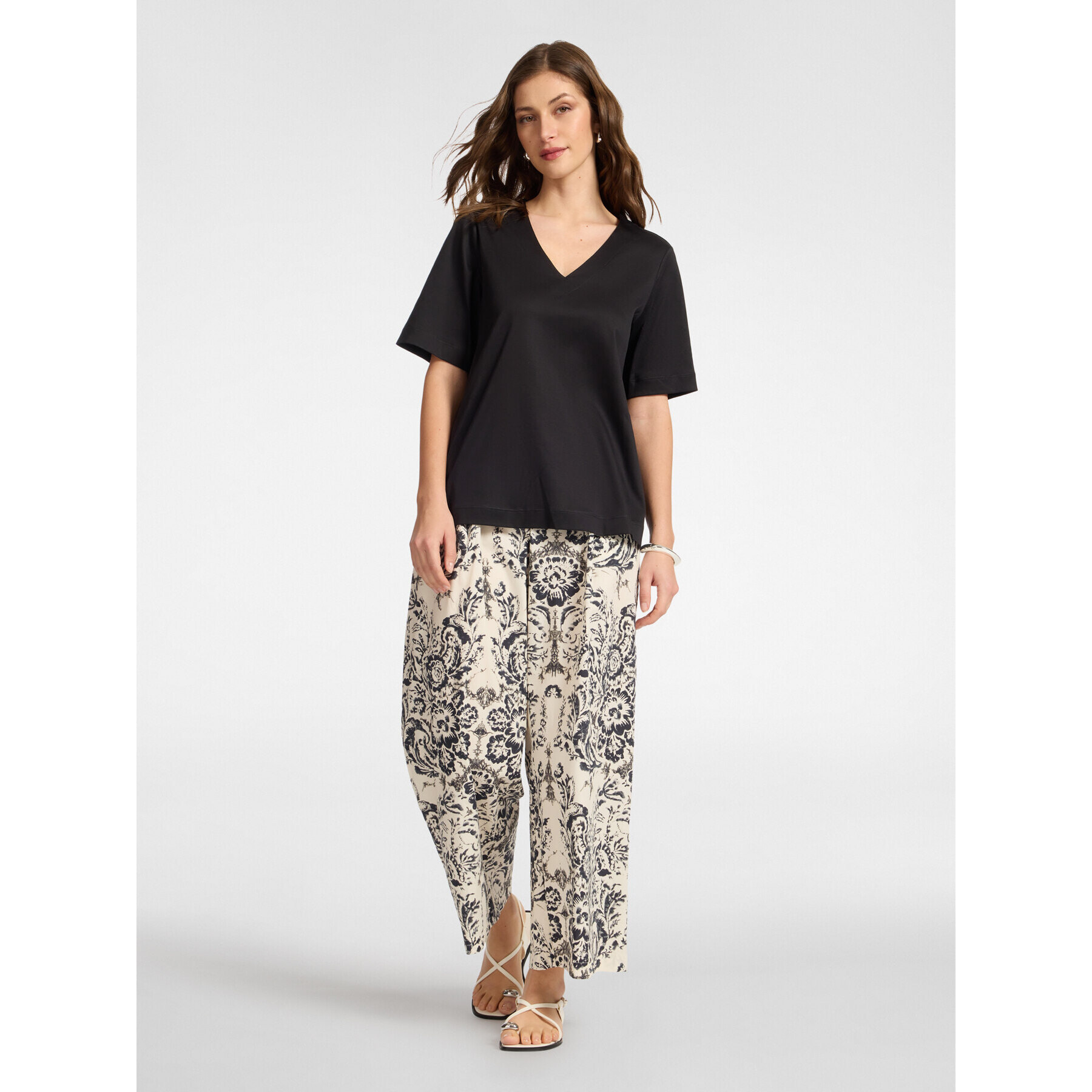 Elena Mirò - T-shirt in cotone scollo a V - Nero