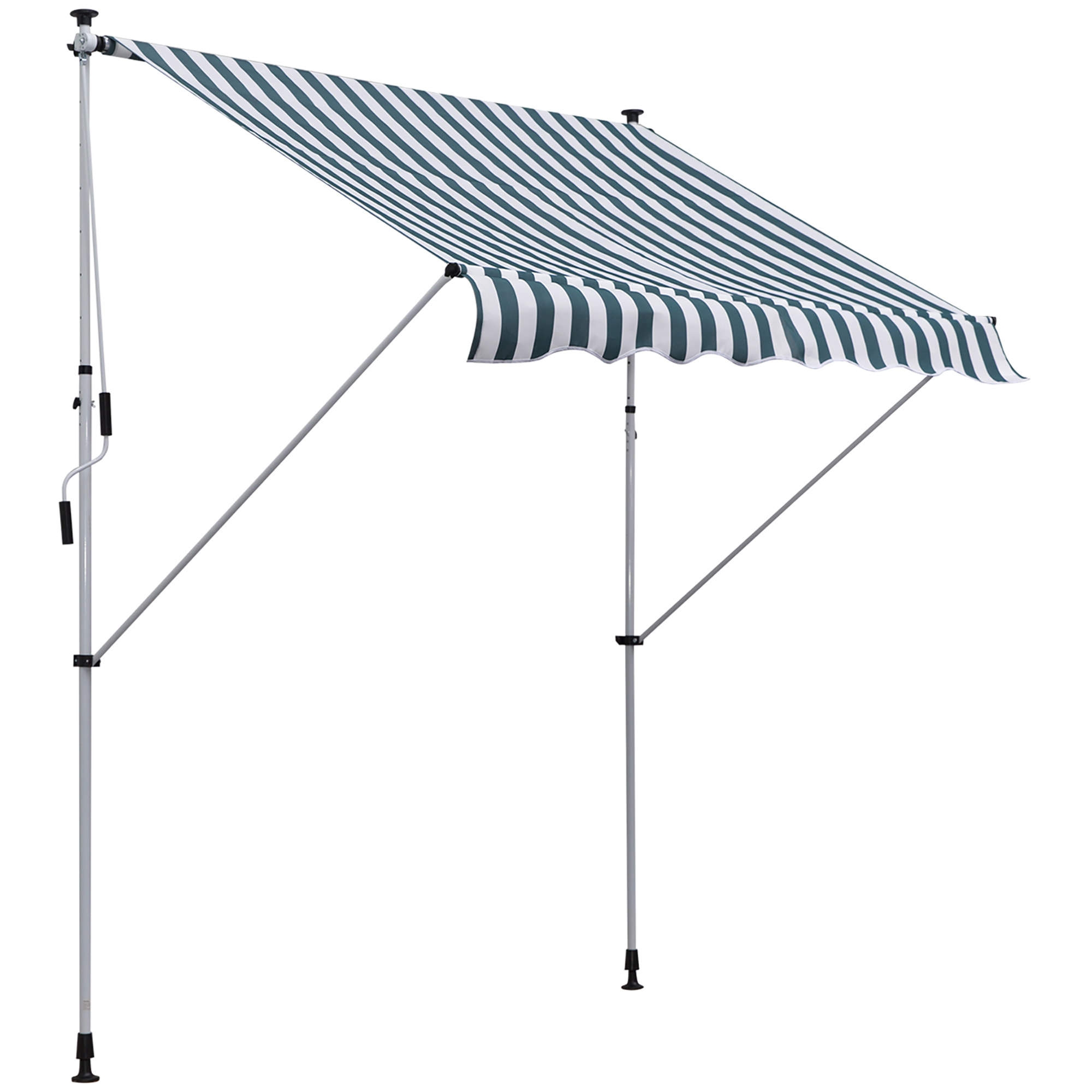 Toldo Manual Retráctil 2x1,5 m Toldo Exterior Terraza Enrollable Altura Ajustable con Manivela 170-280 cm Sin Taladro para Balcón Jardín Verde y Blanco