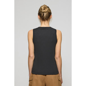 Camiseta top Tamika negra acanalada con detalle de botón nacarado Polo Club