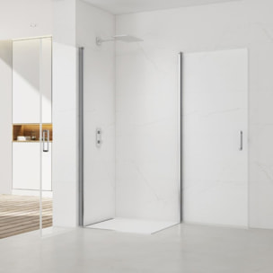 Fusion Portes de douche acces en angle pivotantes 80x80cm anticalcaire avec profilés chrome brillant (SATFUD8080-SET)