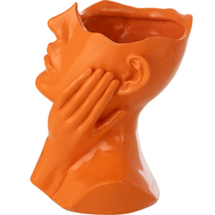 J-Line Cache-Pot Femme - polyrésine - orange foncé