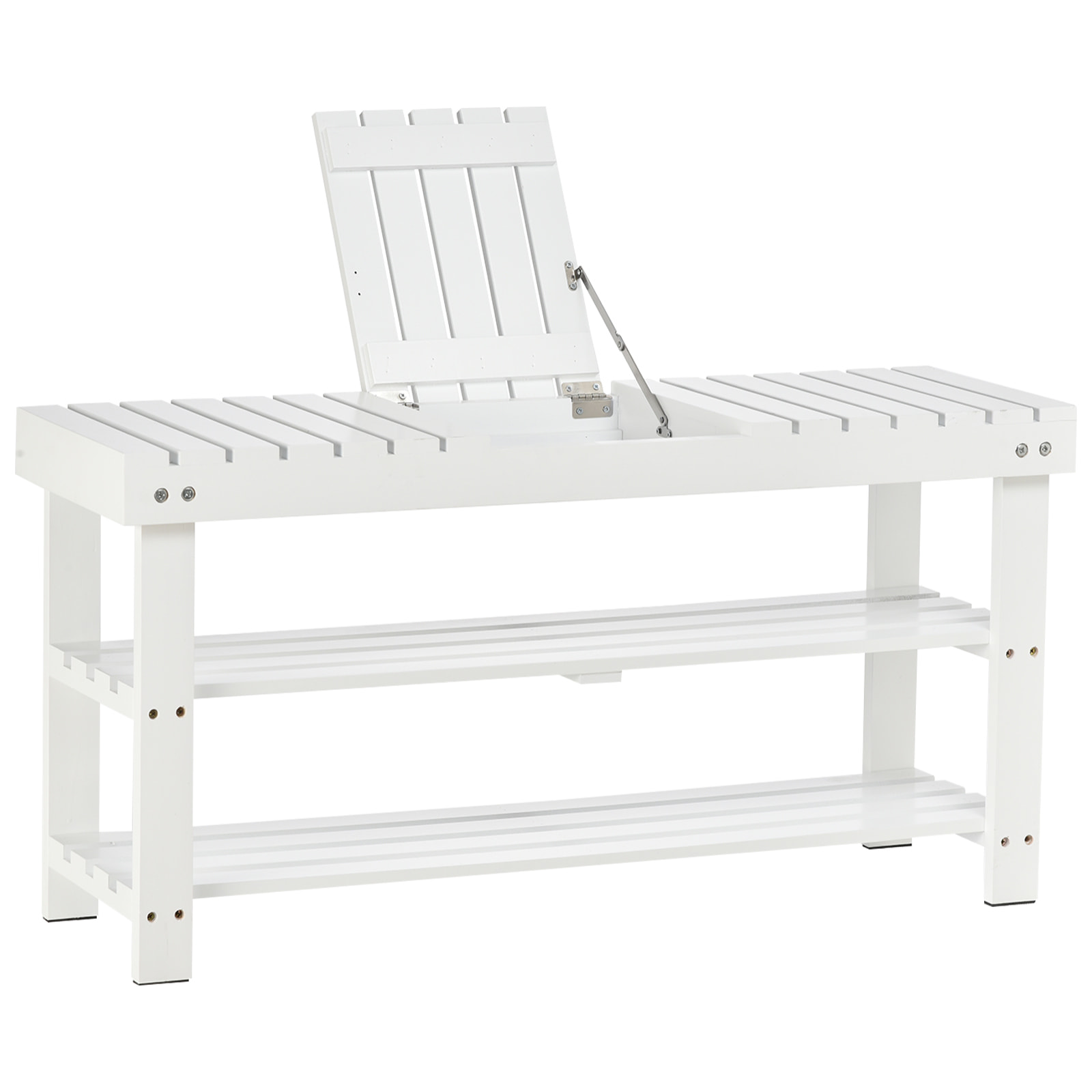 Banc à chaussures - 2 étagères, petit coffre de rangement - dim. 90 x 29 x 45 cm - MDF bois blanc