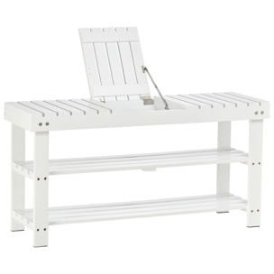 Banc à chaussures - 2 étagères, petit coffre de rangement - dim. 90 x 29 x 45 cm - MDF bois blanc