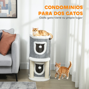 Árbol Rascador para Gatos, Árbol para Gatos 76 cm, Torre Escalador con Cama, 2 Cuevas, Postes de Sisal, Alfombra de Rascado, Bolas para Jugar, Gris