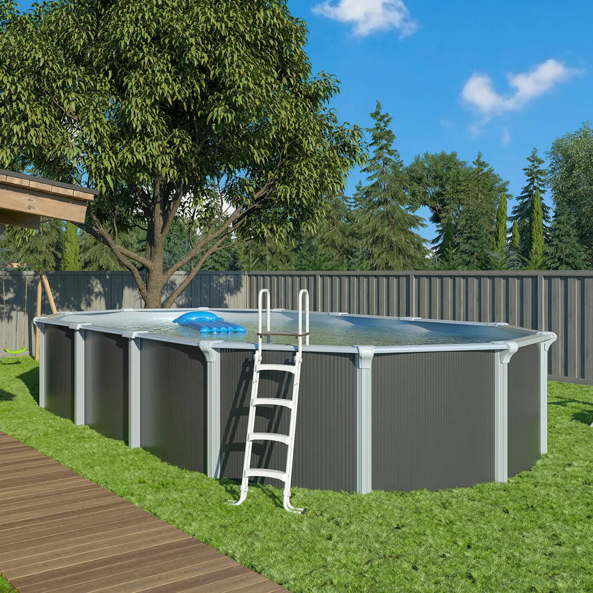 Piscine hors sol acier ovale 7,60 x 4,55 x 1,32 m anthracite OSMOSE