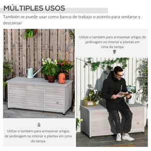 Baúl de Almacenaje Exterior 284L Arcón de Jardín de Madera Impermeable con Tapa Abrible y Diseño Persiana 127x56x60 cm Gris