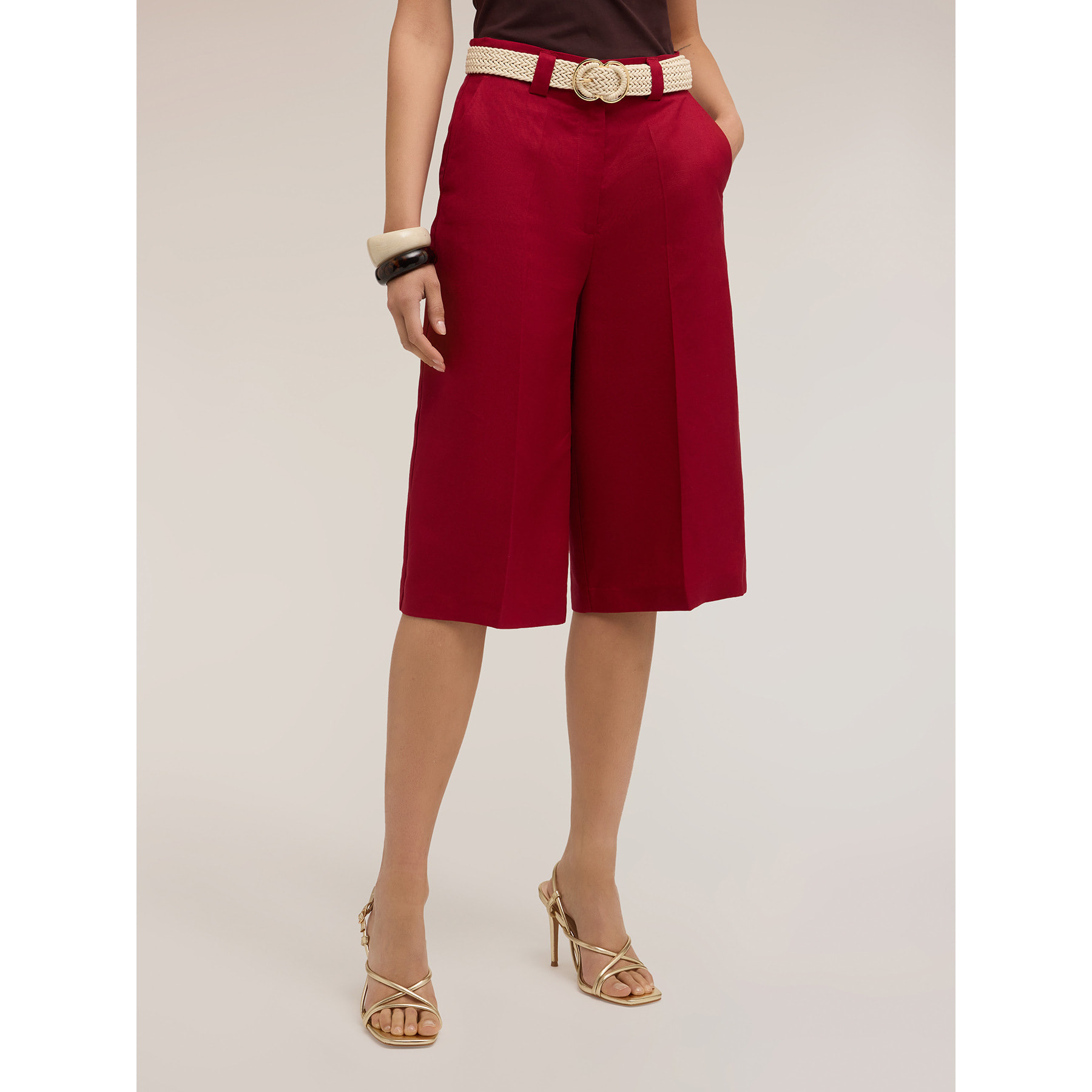 Motivi - Bermudas mezcla lino lyocell - Burgundy