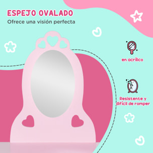 Tocador Infantil de Madera para Niñas 3-6 Años con Taburete y Espejo 60x36x88 cm