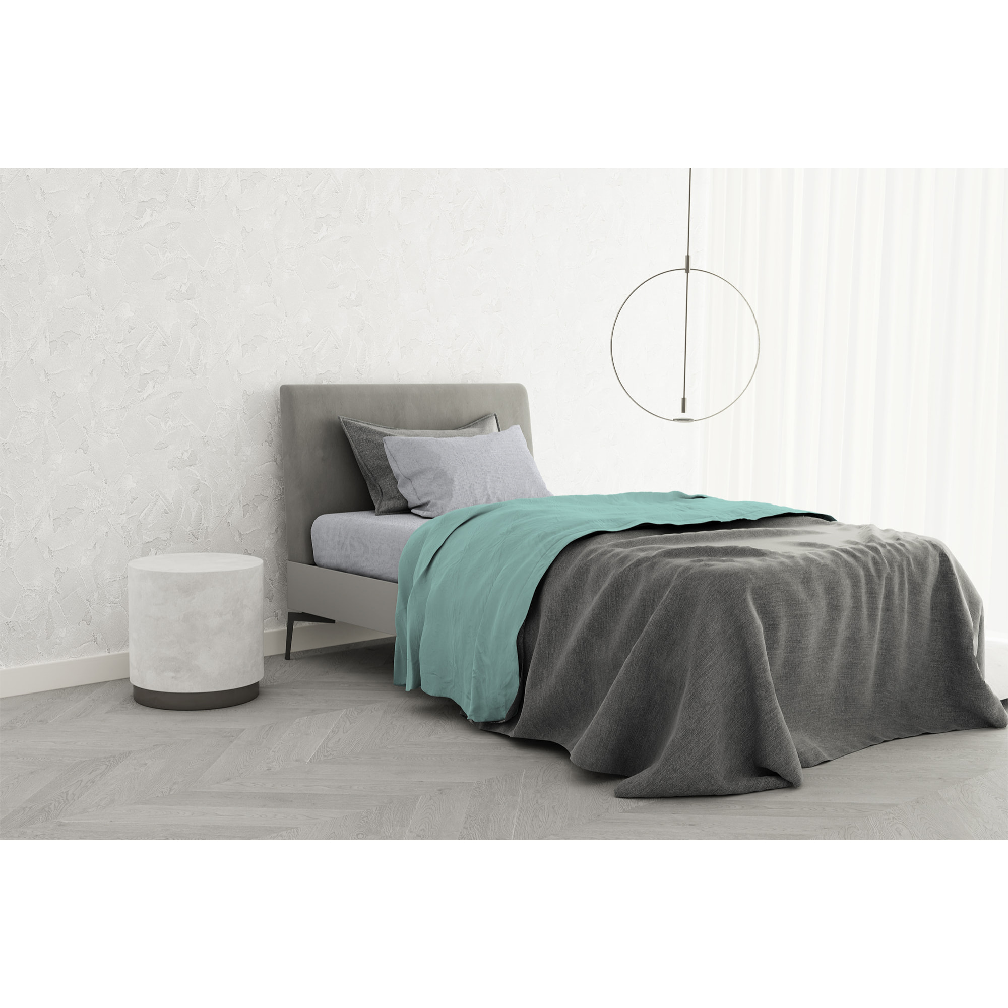 COMPLETO LETTO TRENDY CHIC MADE IN ITALY COTONE- VERDE ACQUA SINGOLO