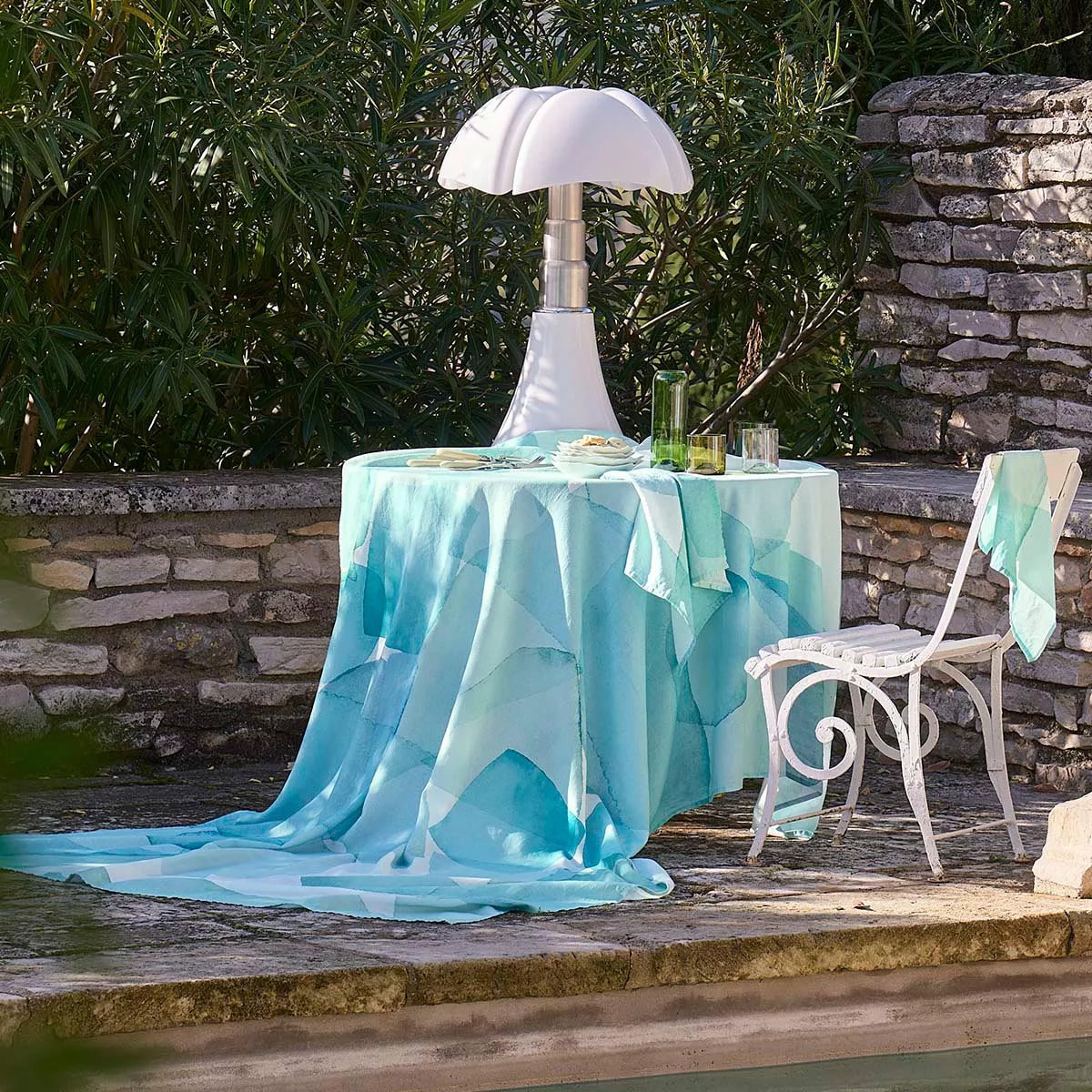 Serviette lin & coton lavé 150 g/m² imprimé bleu vert Aqua mineral