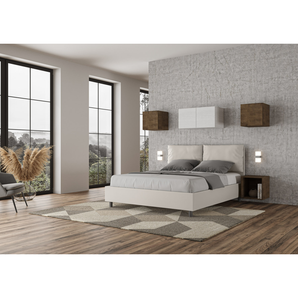 Letto matrimoniale con rete imbottito 160x210 similpelle bianco Antea