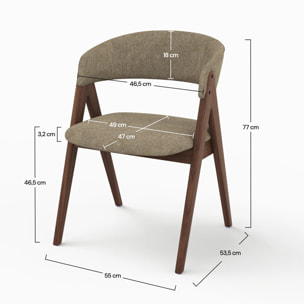 Chaise en bois foncé et tissu vert olive - Isis