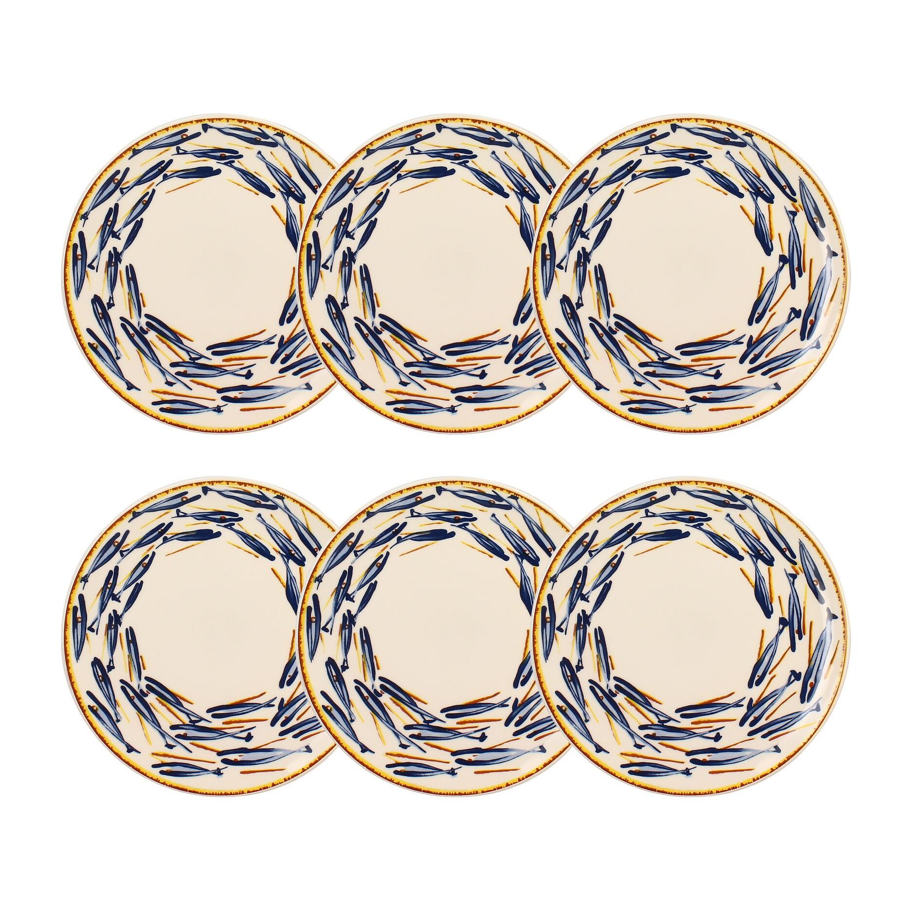 Lot de 6 assiettes à dessert 19cm en porcelaine à imprimé poisson MARIUS