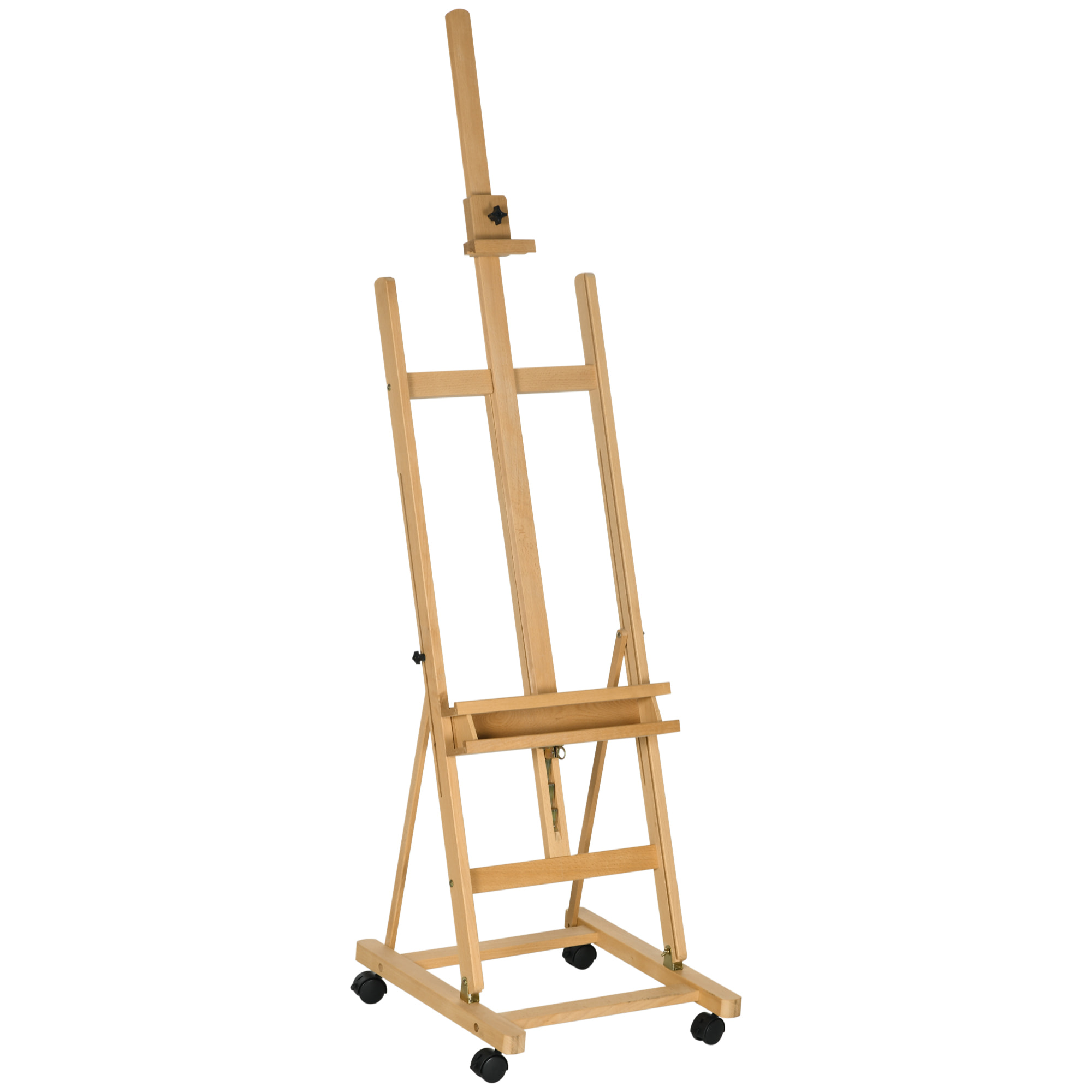 Caballete de Pintura Plegable, 238 cm, Caballete de Madera con Ruedas, Altura Ajustable, Bandeja, para Adultos, Artistas, Pintor, Estudiantes, Natural