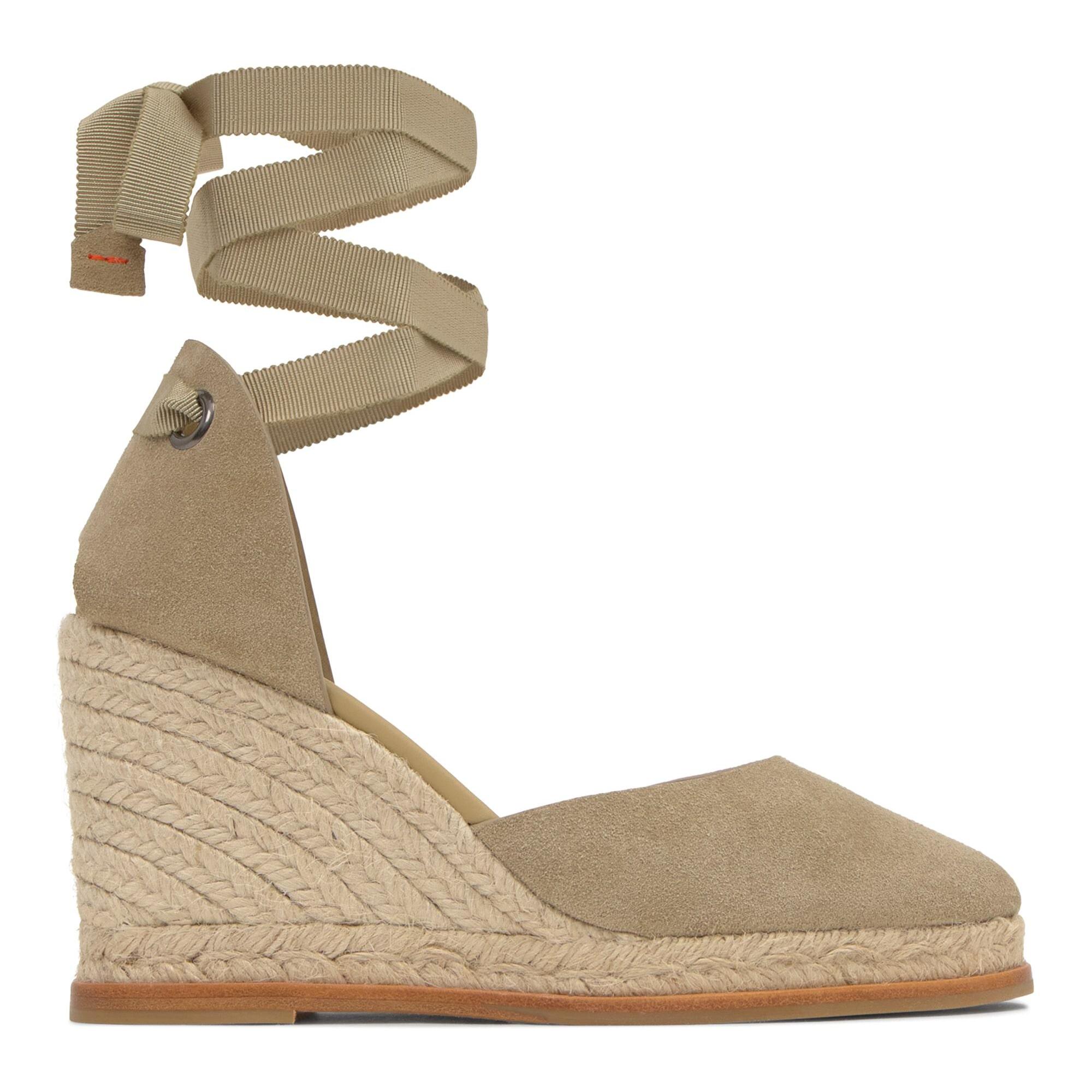 Alpargata Camila cuña de yute con doble plataforma en serraje y piso de cuero
