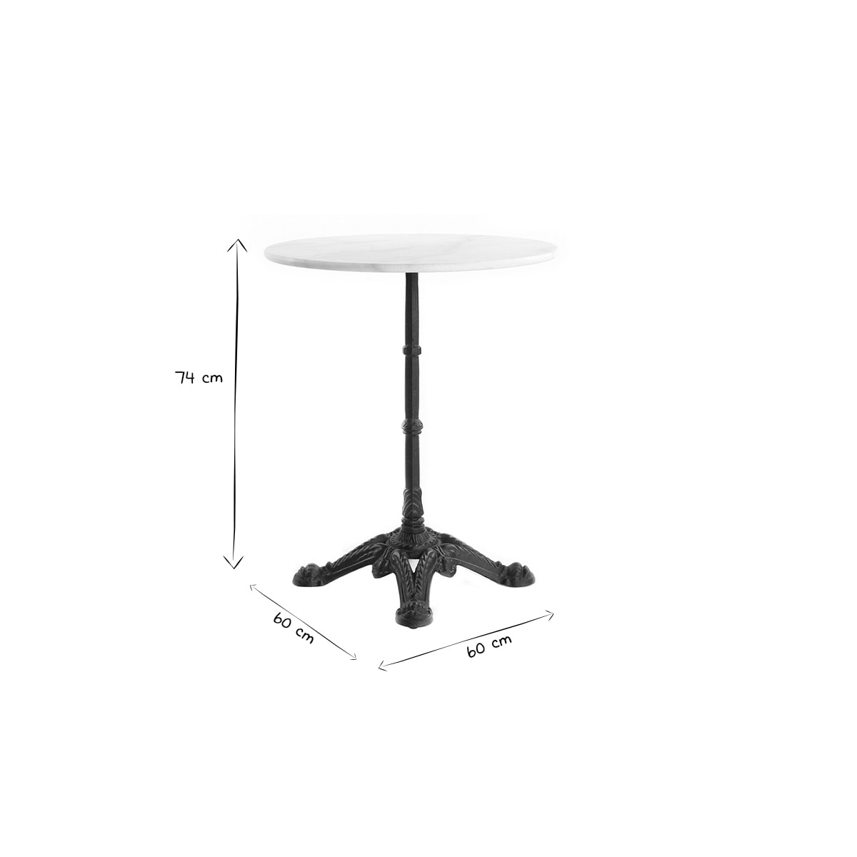 Table bistrot ronde en pierre minérale et métal noir L60 cm CONTY