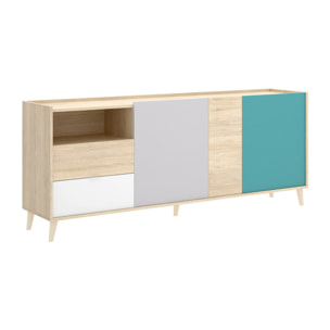 Credenza Marmontana, Buffet da soggiorno, Madia moderna da salotto a 3 ante, 180x43h75 cm, Rovere e Grigio