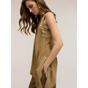 Motivi - Blusa asimmetrica in raso con pizzo - Verde militare