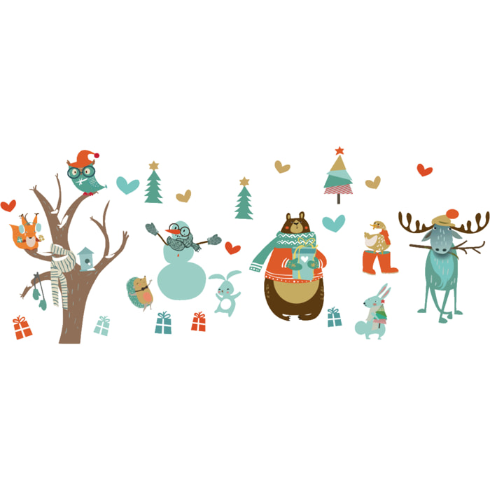 Stickers Noël animaux et l'arbre enchanté - Autocollants stickers adhésifs noël - décoration fêtes