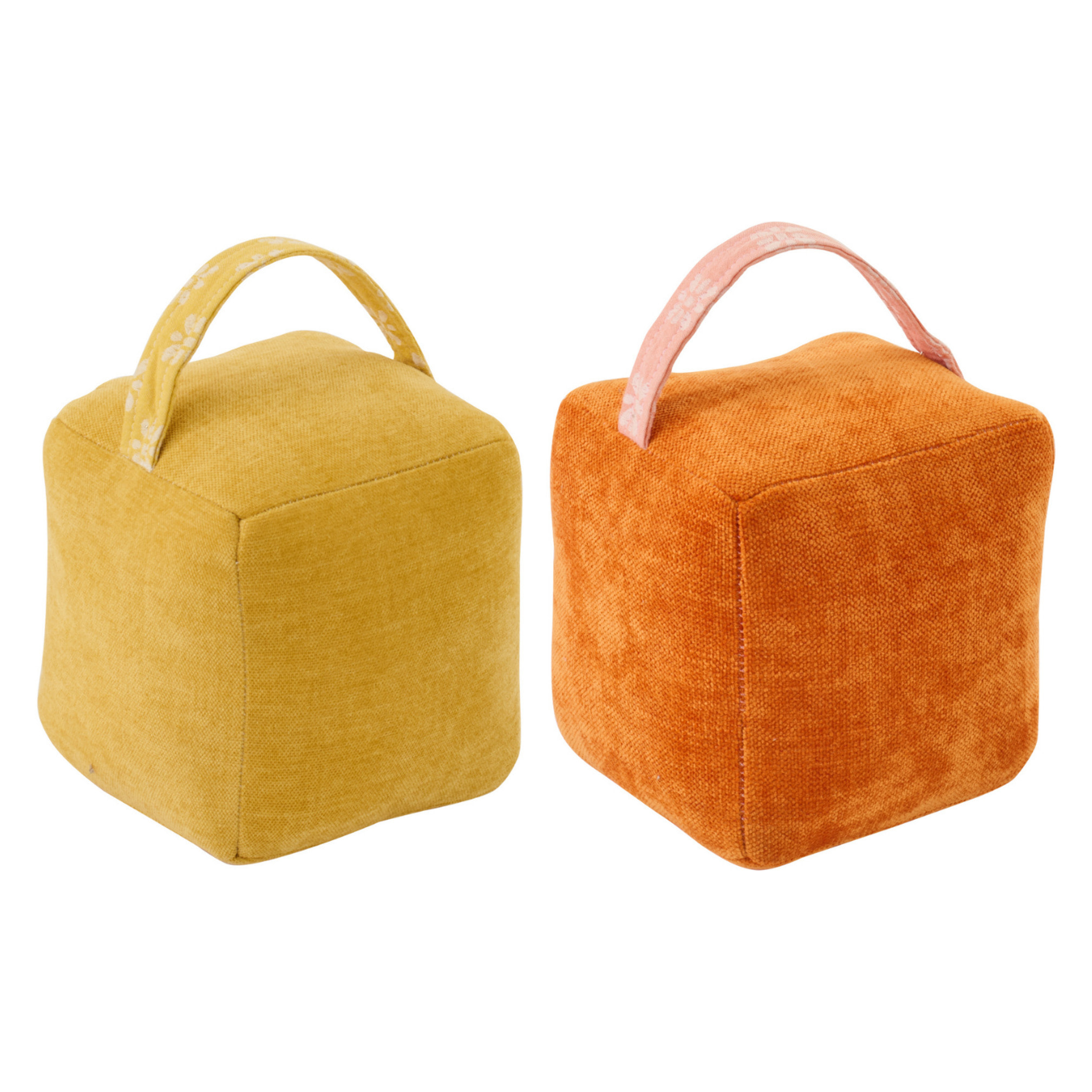 J-Line Cale-porte Cube + Poignée - polyester - jaune chaud/orange foncé - 2 pièces