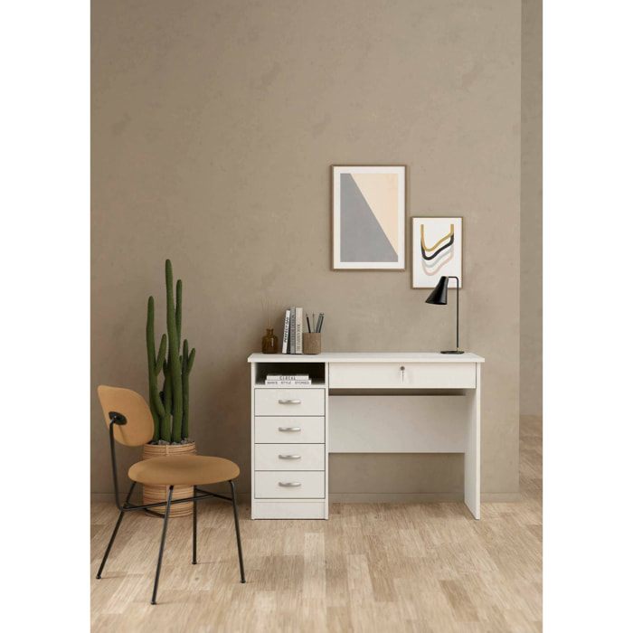 Scrivania Amor, Scrittoio multiuso, Tavolo per ufficio porta PC, Piano di lavoro, 109x48 h75 cm, Bianco